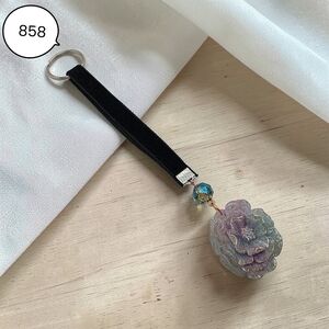 Black Velvet Key & Card Holder with Iridescent Flower Charm